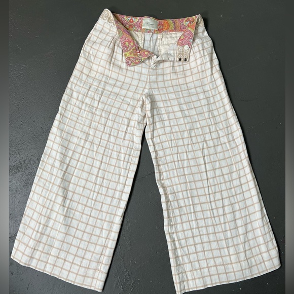 Elevenses Wide Leg Cream and Tan Pants Size 2 - Picture 7 of 11